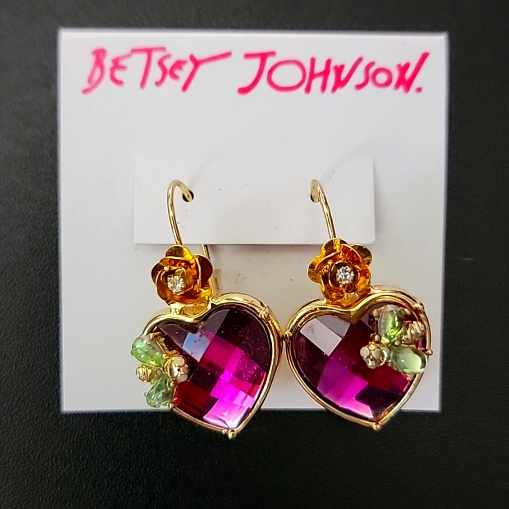 Betsey Johnson Heart Jewel Bee Earrings NWT